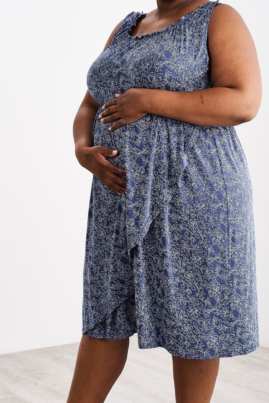 Latched Mama Labor Dress 2.0 Size M Blue Floral Maternity Nursing NWT